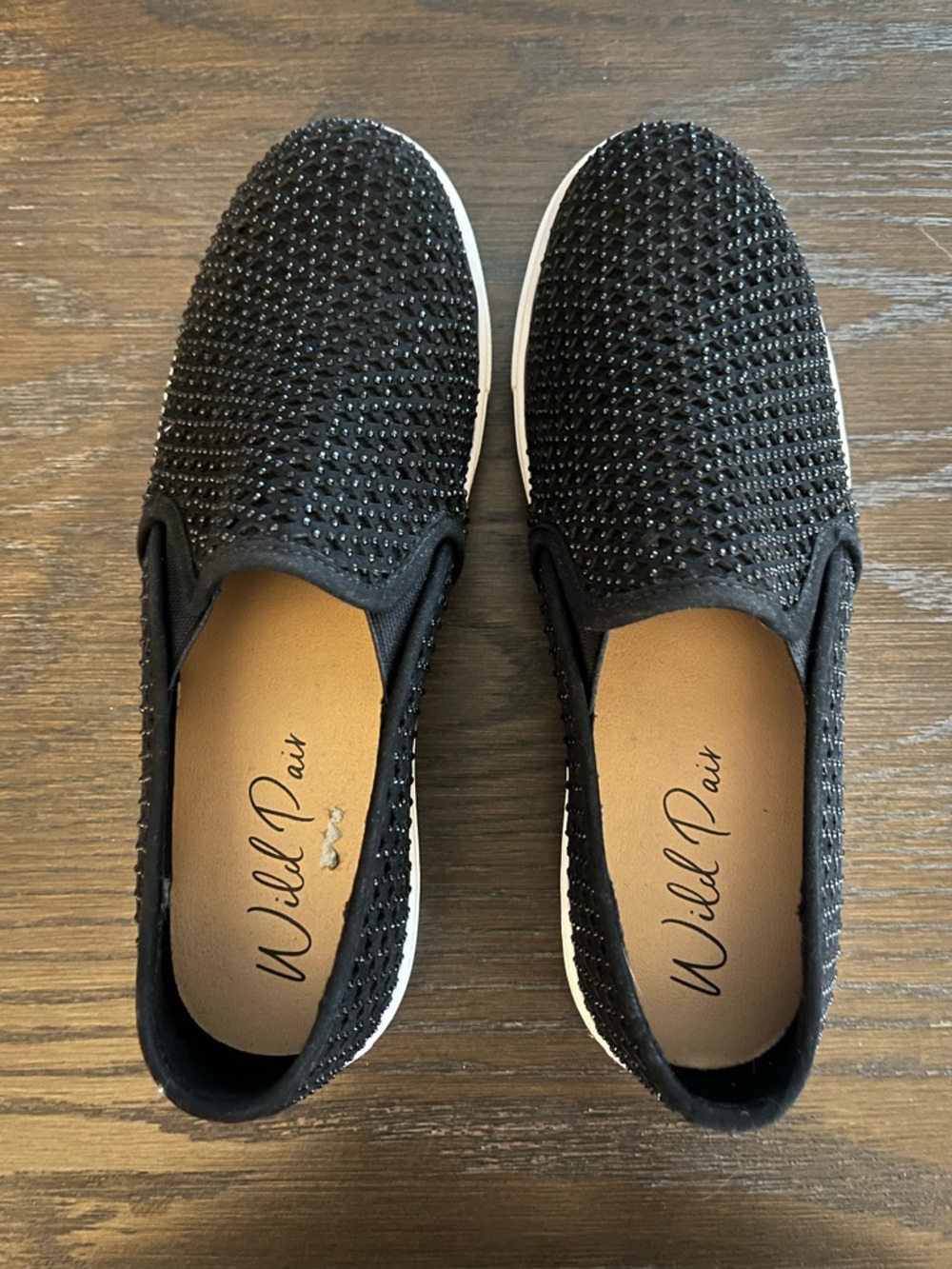 Wild Pair Black Crystal-Studded Slip-Ons